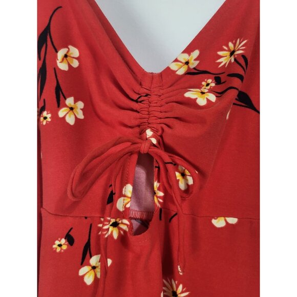 Red Floral Babydoll Cut Out Mini Sundress y2k skater Socialite sz M - Picture 4 of 12